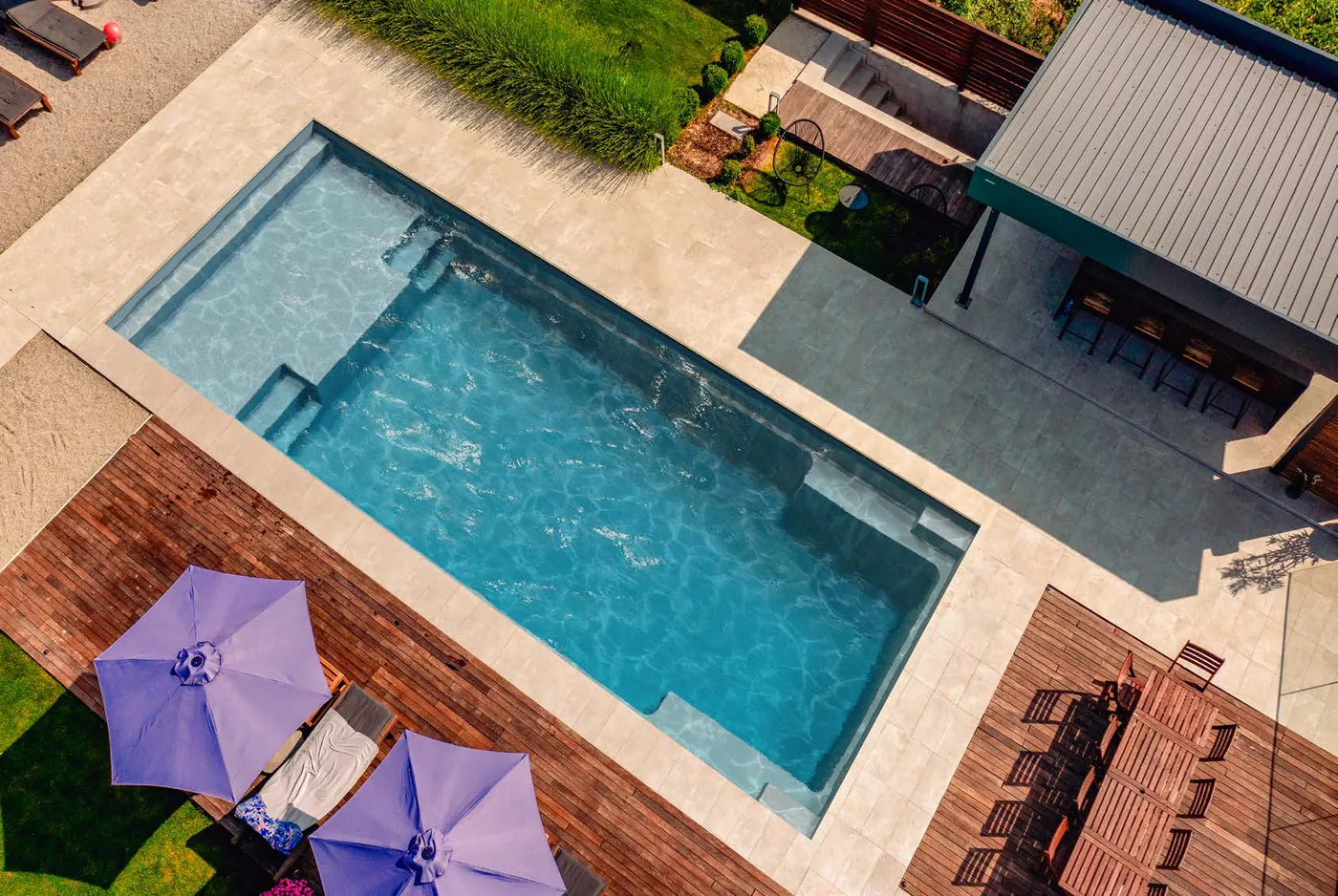 el Capitan fiberglass pool installed, seen from above