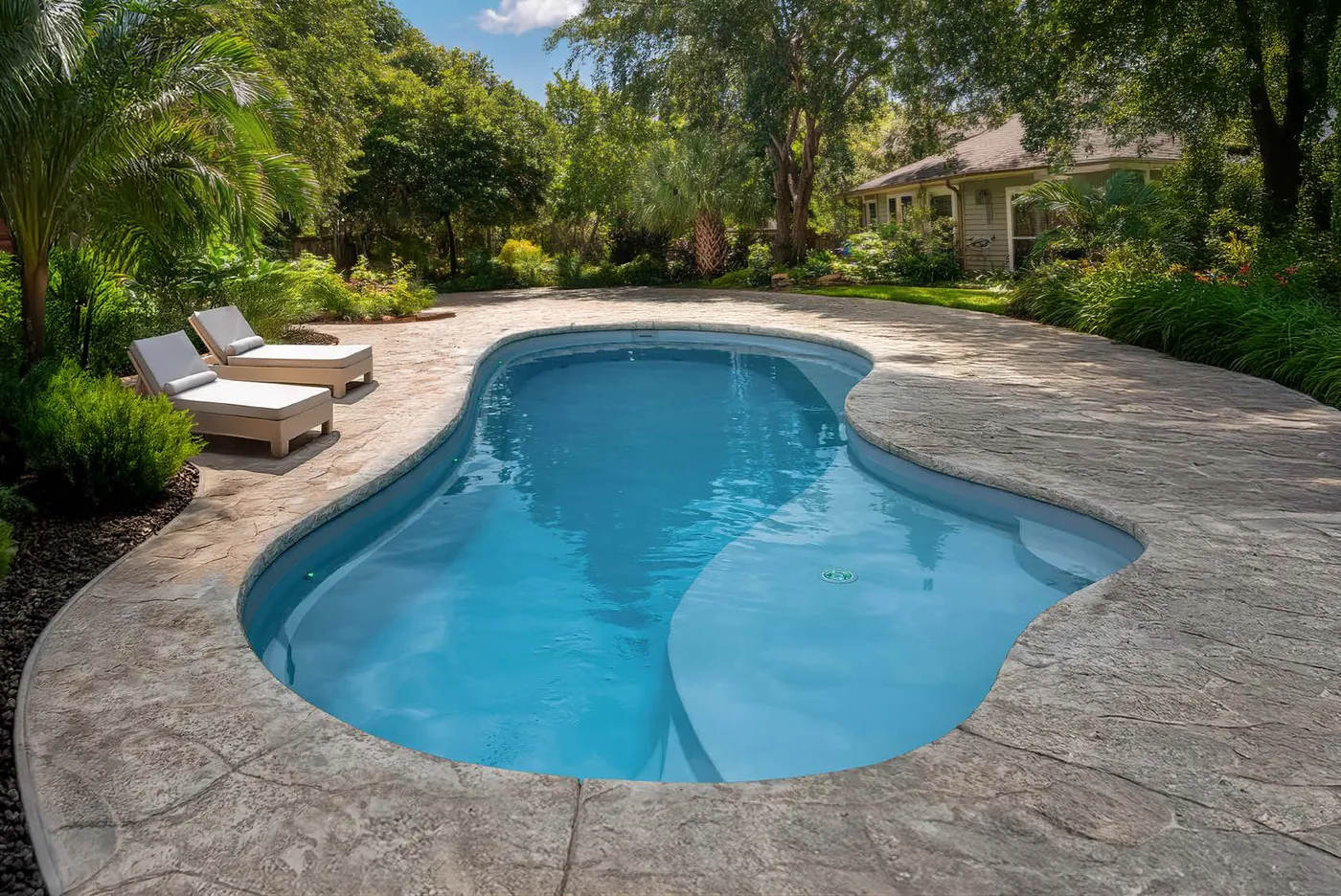 The Maldives fiberglass pool installed, seen from above